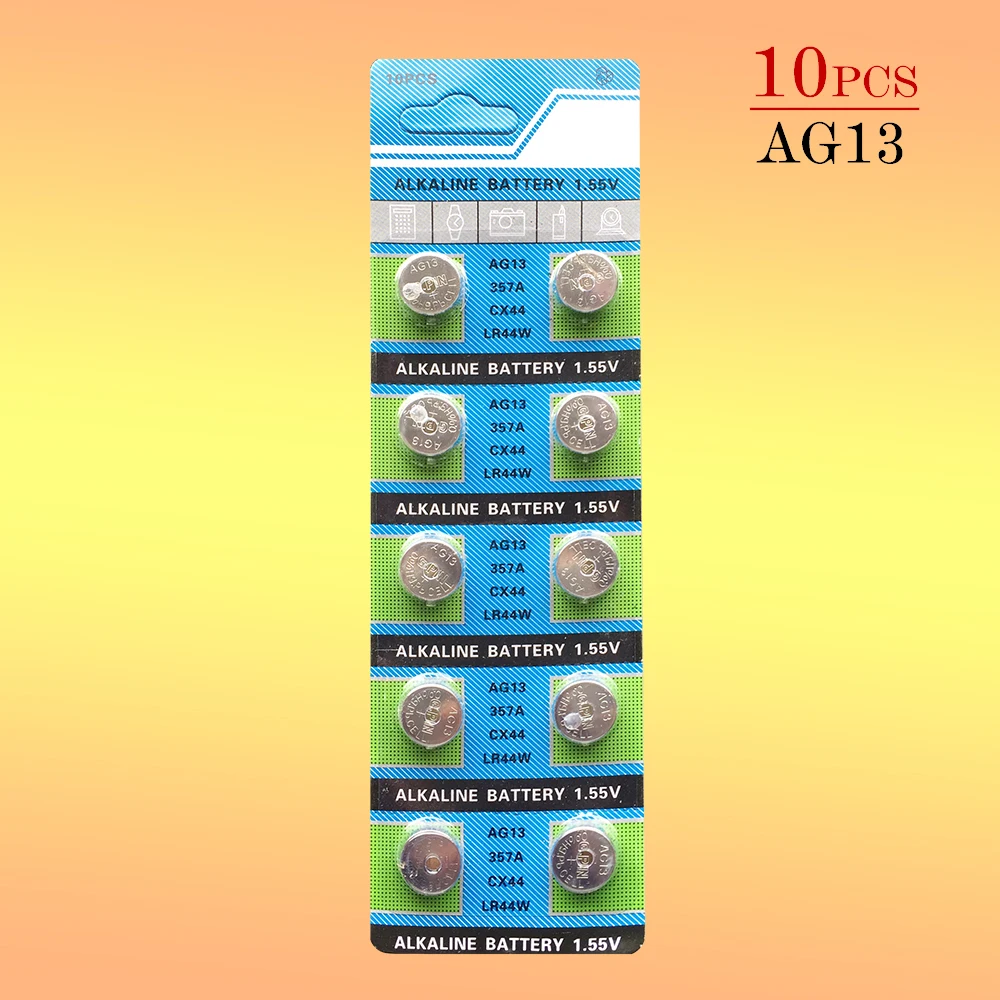 10 шт. щелочные кнопочные батарейки AG13 1 5 V LR44 L1154 RW82 RW42 SR1154 SP76 A76 357A pila lr44 SR44 AG