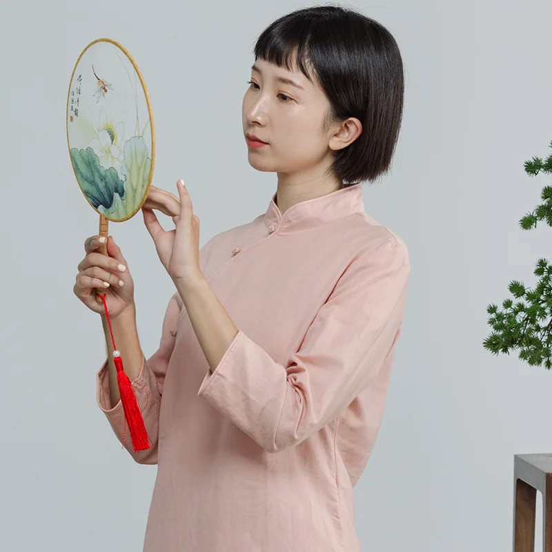 Чайная осенняя одежда Женская Ретро рубашка Cheongsam с пуговицами в китайском стиле