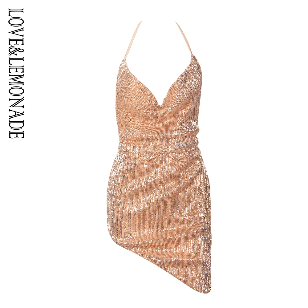 Вечерние платья с открытой спиной и золотыми эластичными пайетками Love& Lemonade LM1378