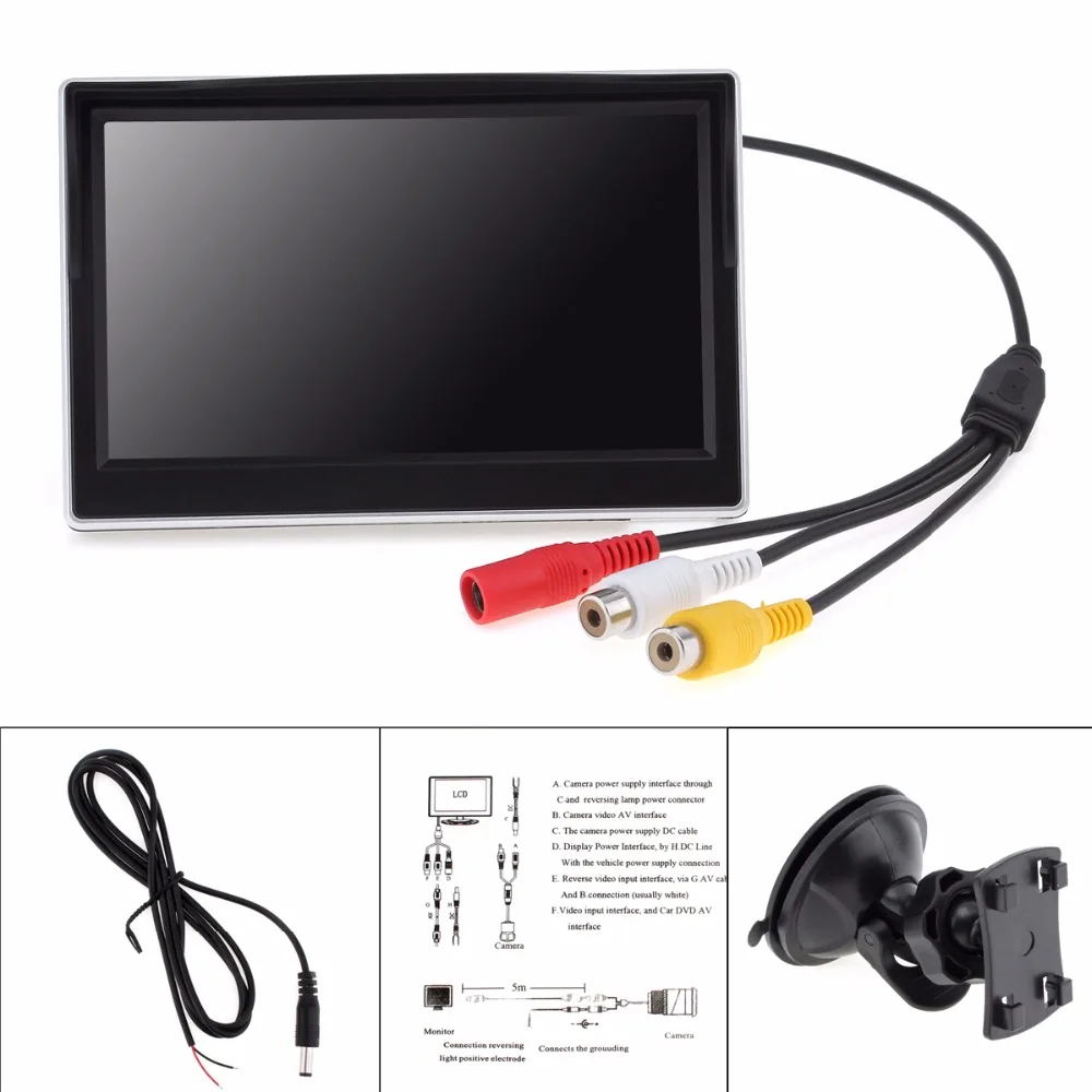 5 Inch TFT LCD 800*480 16:9 Screen Car Rearview Monitor 2 Way Video Input For Rear View Backup Reverse Camera DVD VCD | Автомобили и