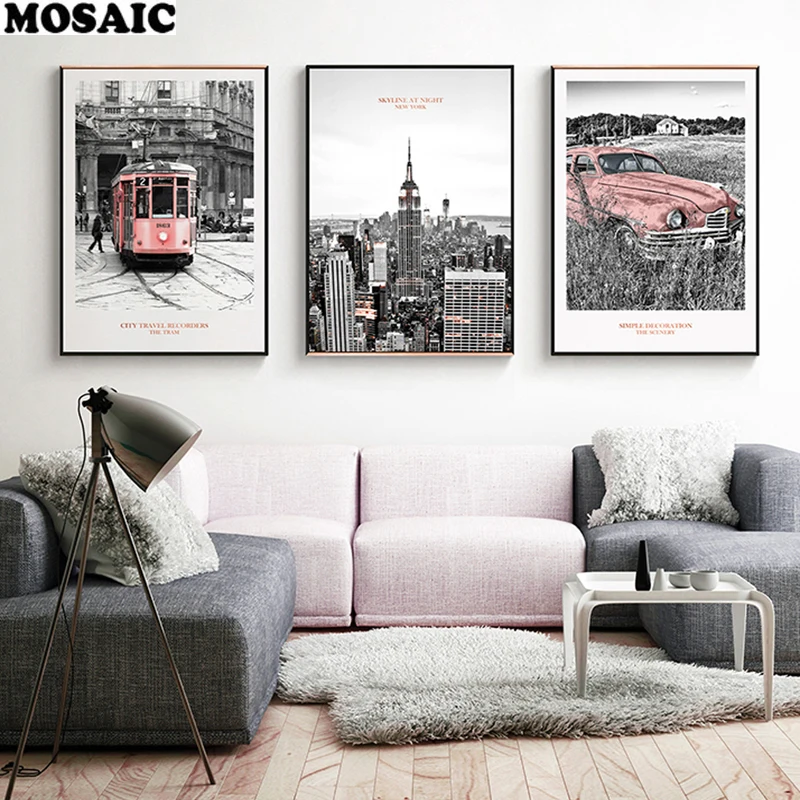 

3pcs-set Алмазная вышивка Винтаж Розовый Нью Йорке здание пейзаж брильянтовая Картина Wall Art Изображение офисный Декор