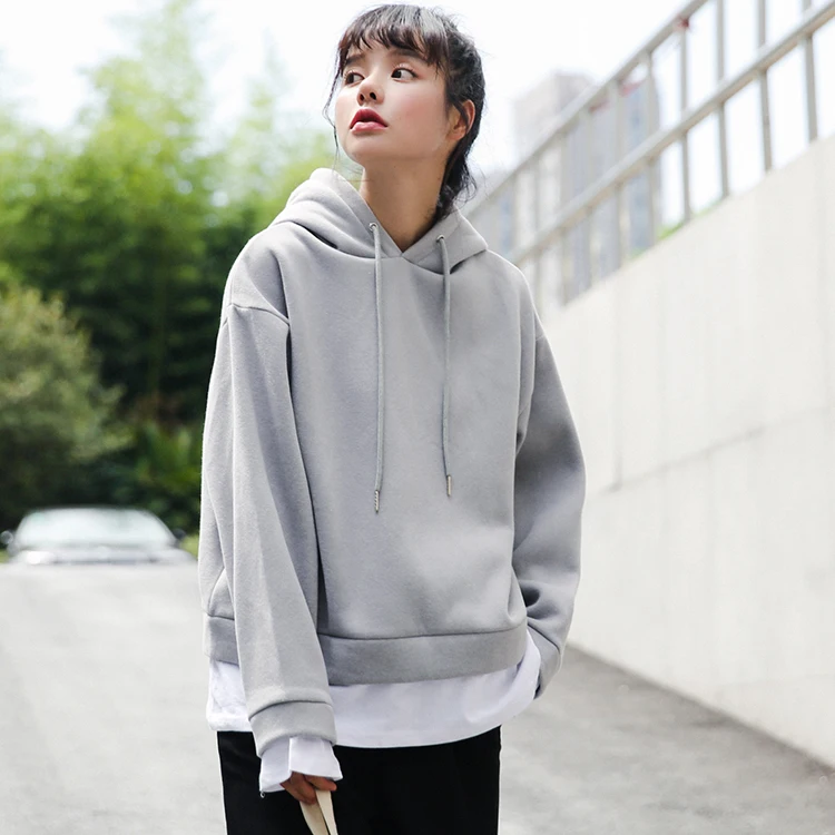 Повседневные женские толстовки Японский Harajuku Ulzzang сшитые поддельные из двух