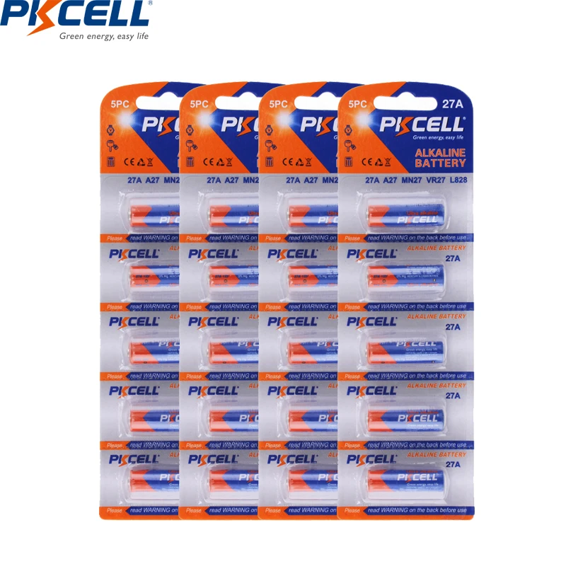 

20 шт. PKCELL 27a 12v батарея MN27 27A L828 A27 начальной супер щелочные батареи для пульт дистанционного управления дверным Управление фонарик и т. д