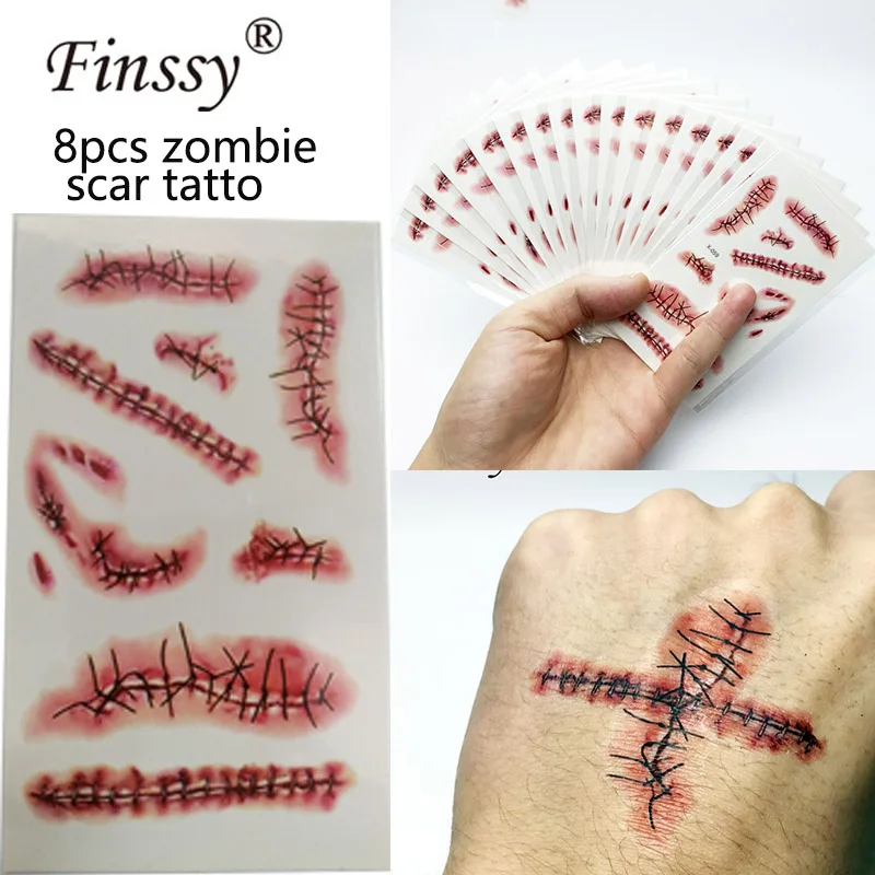 8pcs Anime Hatsune D.VA Sasuke Luka Zombie Scar Cosplay Tattoo Trafalgar Law Nami Sticker Gaara Sasuke Fairy Tail Tattoo - Color: 8pcs