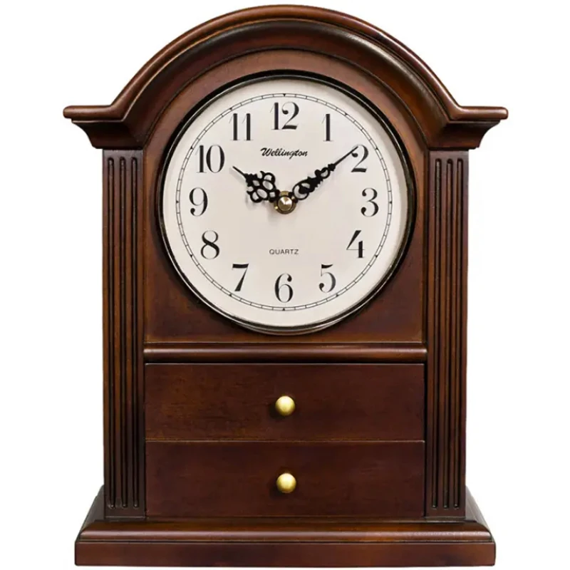 

Arch-top mantel clock, antique style, container clock with 2-drawers, hardwood classy home decor, European decoration