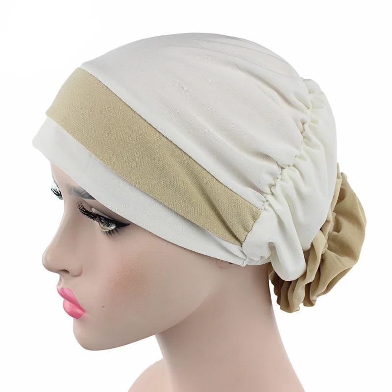 M136 White YGYEEG женская мусульманская шапка 12 цветов цветок головной убор шарф модная мягкая шапка s леди лето весна бини эластичная ткань полотенце - Цвет: M136 White