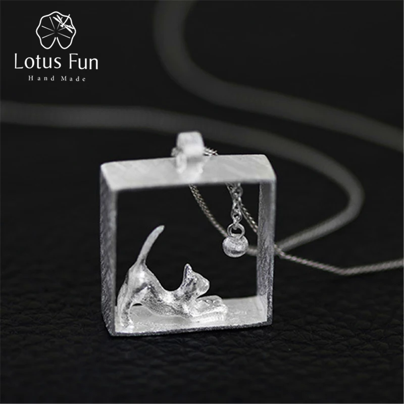 Lotus Fun 925 пробы серебряные подвески для женщин Кот, играющий с мячом серебро талисманы pendentif ювелирные изделия bijoux femme - Цвет камня: cat pendant