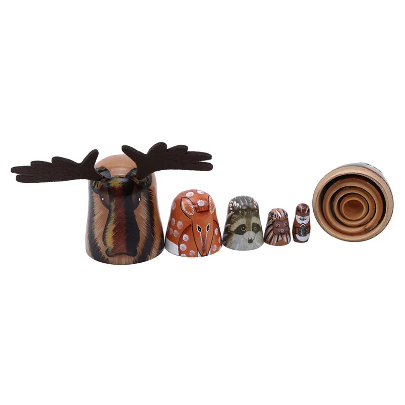 

5pcs/set Animal Ear Russian Matryoshka Dolls Wooden Nesting Russian Dolls Set Baby Basswood Toys Home Decoration Gifts