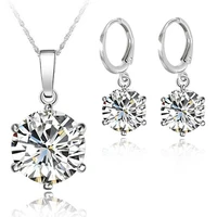 925 sterling silver wedding engagement crystal jewelry sets for woman cubic zirconia pendant necklace earrings set bijoux