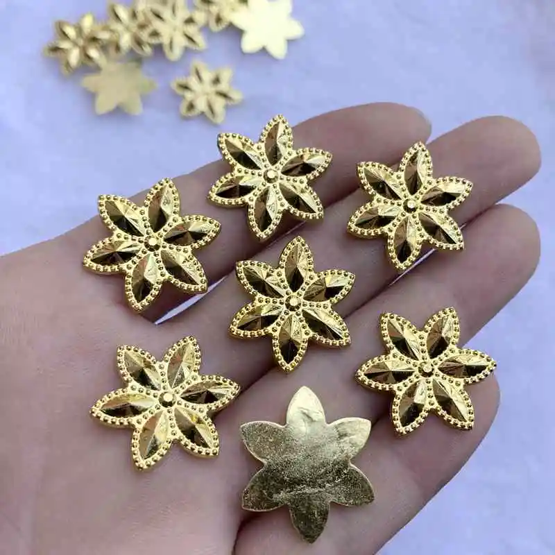 Gold 12pcs/lot 24mm Flower Rhinestone Acrylic Flatback Strass Crystal Stones For Jewelry Crafts Clothing Decorations -A82 | Дом и сад