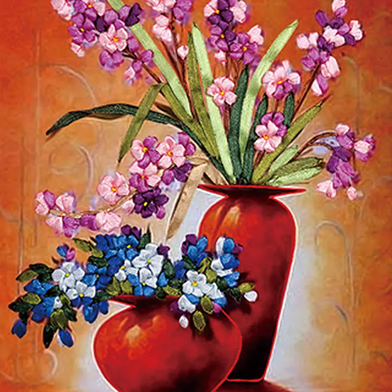 Картина маслом цветы вышивка шелковой лентой 3D холст картины атлас крестиком