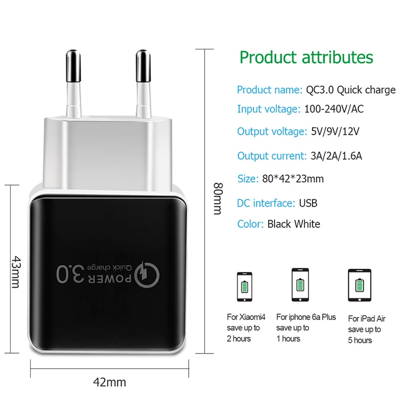 18W Quick Charge 3.0 USB Charger QC3.0 Wall Mobile Phone Charger For iPhone X Xiaomi Mi 9 Huawei Tablet iPad EU QC Fast Charging images - 6