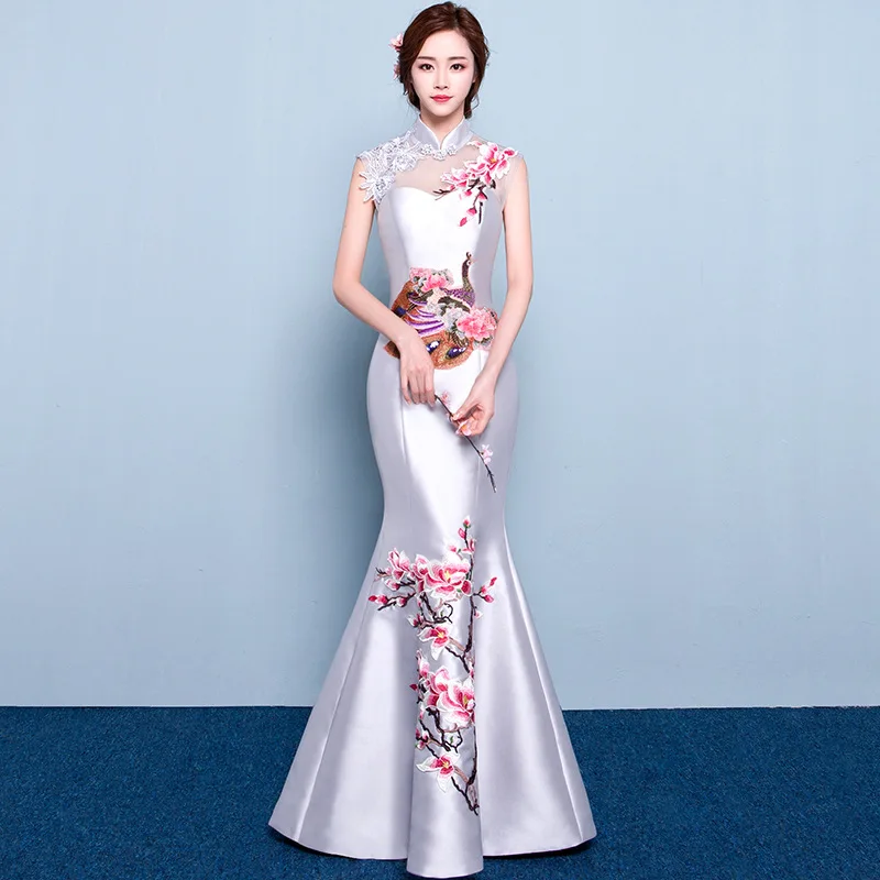 

Модное свадебное вечернее платье Чонсам в восточном стиле, элегантное женское платье в китайском стиле, пикантное длинное платье в стиле ре...