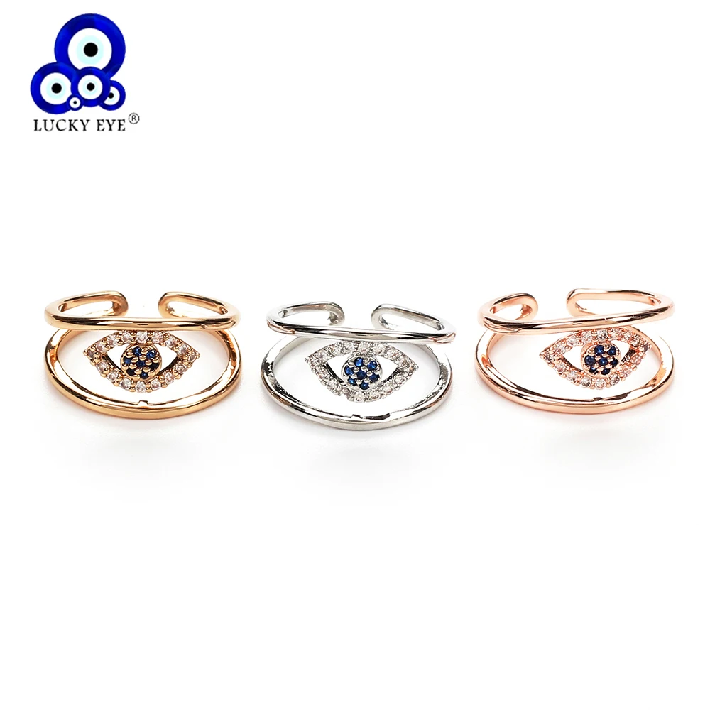 Lucky Eye свадебное кольцо Evil Eye женские кольца Блестящий кубический циркон проложить установки женские ювелирные изделия для вечеринки регулируемые EY5040