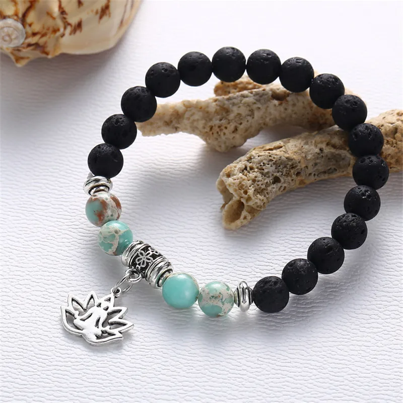 Амулеты Лотос камень из вулканической лавы бисера молитва браслеты для женщин