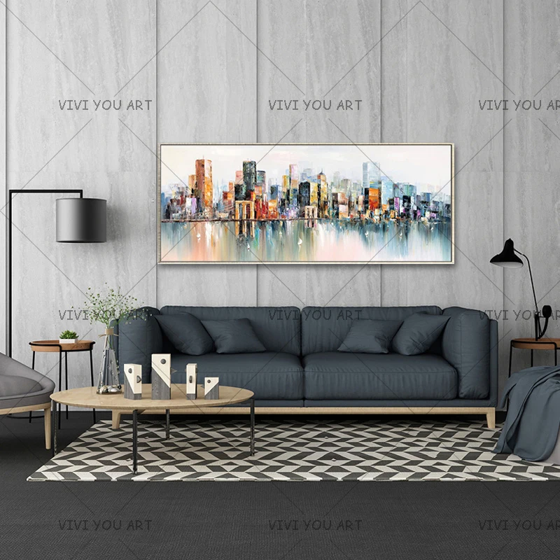 

Абстрактная современная городская картина маслом без рамки 100% ручная акриловая Картина на холсте Настенная картина для гостиной домашняя стена