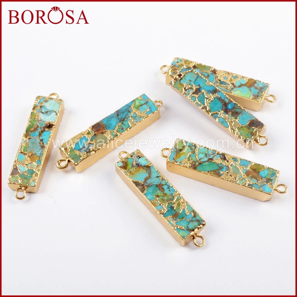 BOROSA 5/10 шт. Золотой Цвет Прямоугольник медь Бирюзовый соединитель натуральный
