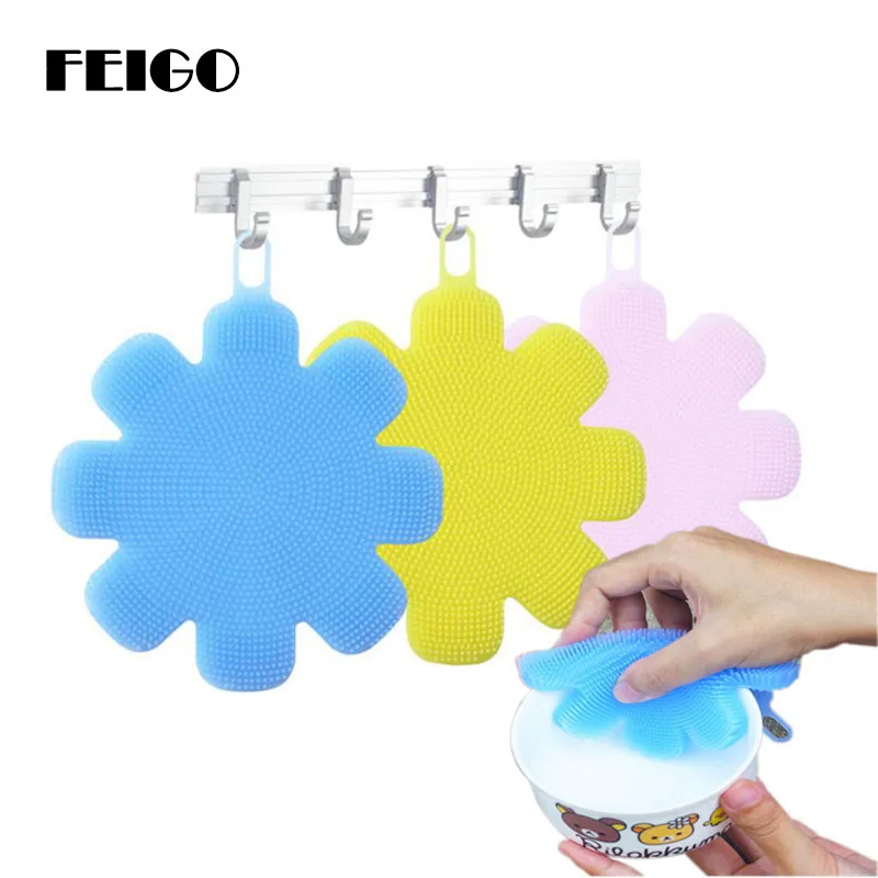 

FEIGO Multipurpose Kitchen Cleaning Brushes Silicone Pot And Bowl Brush Tool Scouring Pad Easy Clean Kitchen Cleaning Brush F655