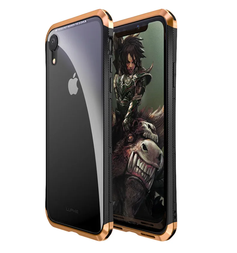 LUPHIE алюминиевый бампер чехол для iPhone X XS Max XR XS Роскошный Жесткий металлический каркас для iPhone 6 6 S закаленная задняя сторона противоударный