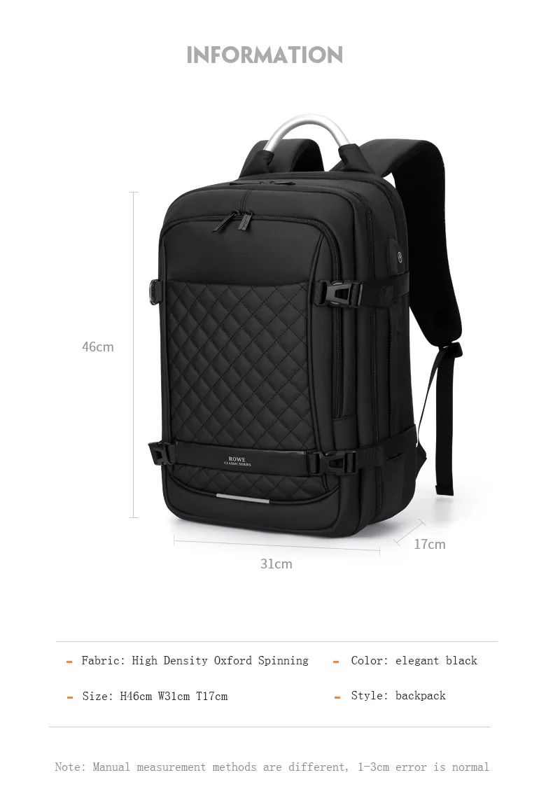 ROWE мужской рюкзак Многофункциональный USB 15,6 дюймов ноутбук Mochila модный бизнес большой емкости водонепроницаемый дорожный рюкзак для мужчин