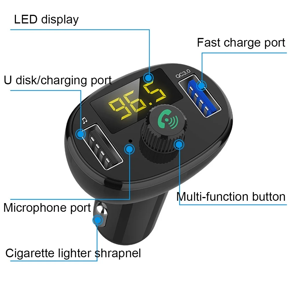 SRUIK fm-передатчик Bluetooth MP3 плеер Handsfree автомобильный комплект беспроводной радио без потерь передатчик звука QC3.0 Dual USB