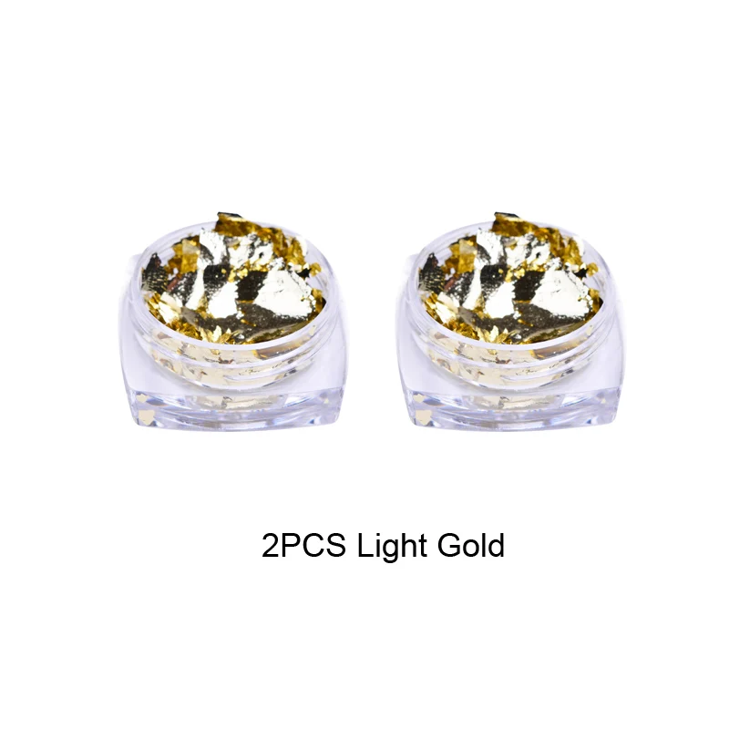 2pcs Light Gold 6 шт./компл. ногтей Фольга Стикеры блестки Нерегулярные Алюминий цвета: золотистый, серебристый хлопья блеск пигмент Фольга Бумага нейл-арта украшения Советы - Цвет: 2pcs Light Gold
