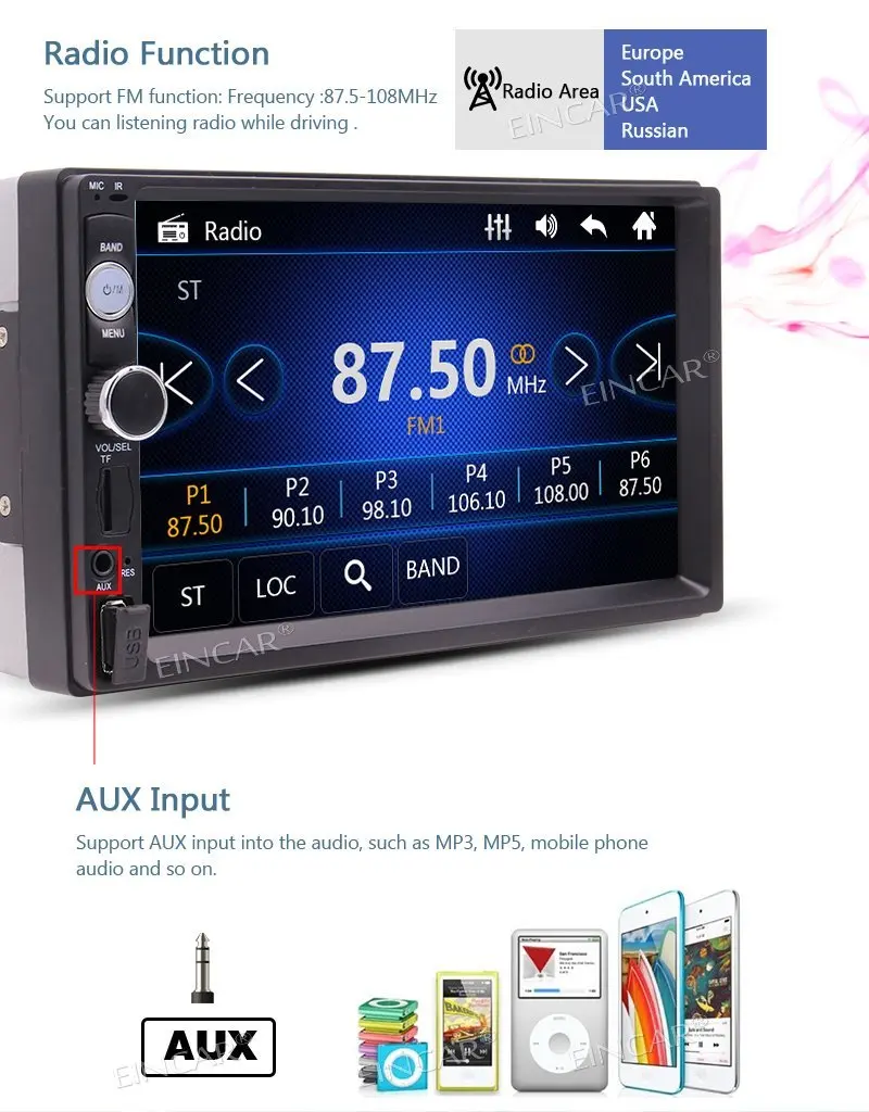 Беспроводная задняя камера + Eincar Bluetooth 2 Din автомобильный стерео SWC USB/TF порт fm-радио