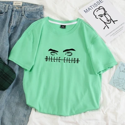 green Мужская футболка из чистого хлопка, Billie Eilish, летняя футболка с коротким рукавом и круглым вырезом, парная, унисекс, забавная одежда, 9 цветов S-4XL - Цвет: green