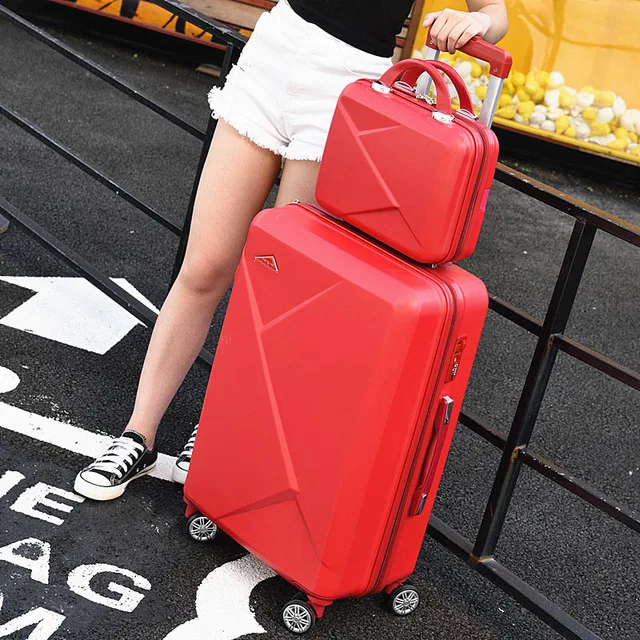 red set 2" дорожный багажный набор для девочек, чемодан для студентов, багажный Спиннер на колесиках, Женский hardside багаж, 20" носить с собой каюта чемодан - Цвет: red set
