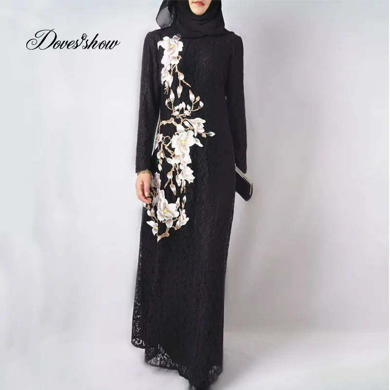 Подарок на EID мусульманское платье белое кружевное с цветочной вышивкой абайя в