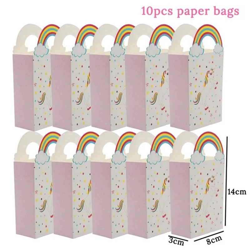 10pcs Style B Вечерние бумажные коробки для попкорна в виде единорога, подарочные коробки для конфет, пакеты для печенья, украшения для детских дней рождения, подарочные пакеты, принадлежности для детского душа - Цвет: 10pcs Style B