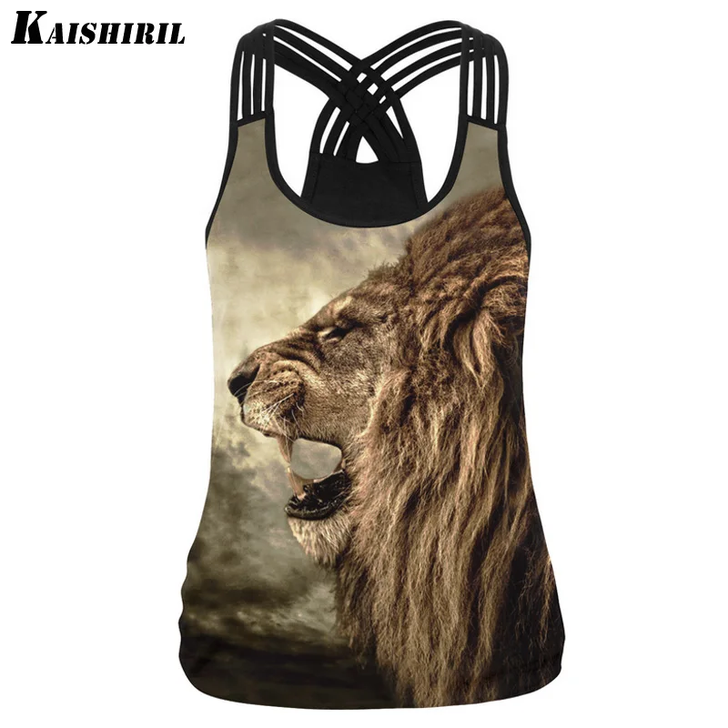 

KAISHIRIL Cool 3D Lion Printed Tank Top 2018 Women Summer Tops Casual Halter Tanks & Camis