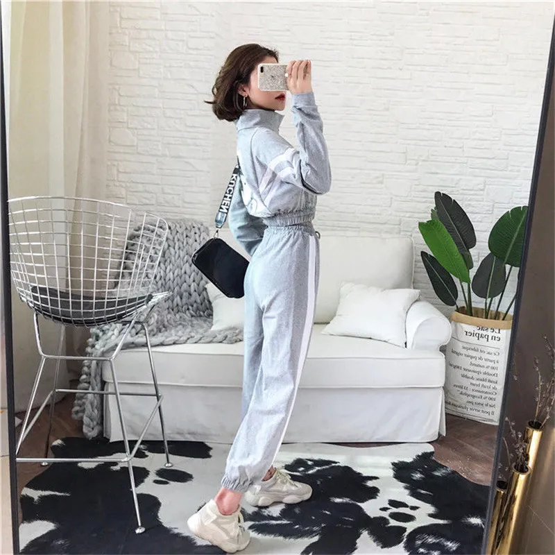 Женский спортивный костюм из двух предметов с высокой талией|Спортивные костюмы|