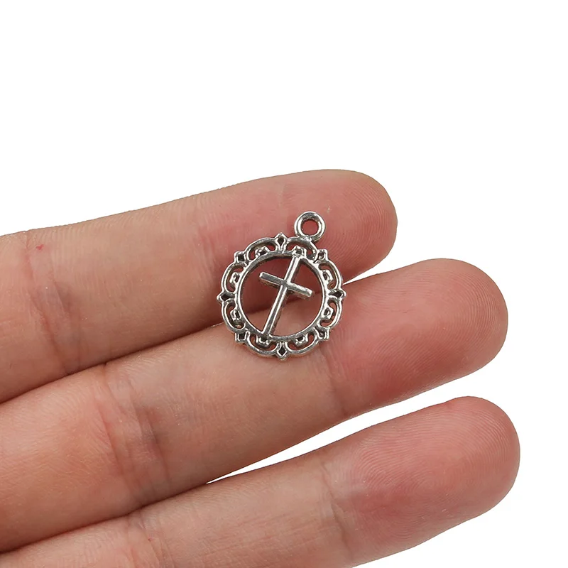 10 шт./лот сплав металла старинный серебряный крест круглое очарование подвески
