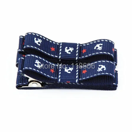 

120pcs Ribbon Bow Hair Clip Navy Blue Nautical Anchor Bow Free Shipping