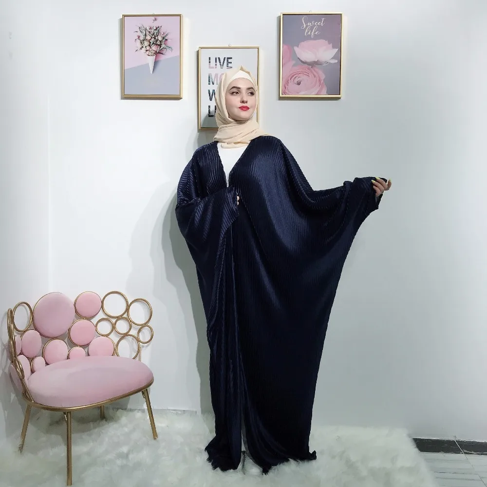Elegnat мусульманское abaya рукав летучая мышь Макси платье плиссированные длинные халаты кимоно Рамадан Eid Исламская, молитвенная Одежда услуги поклонения