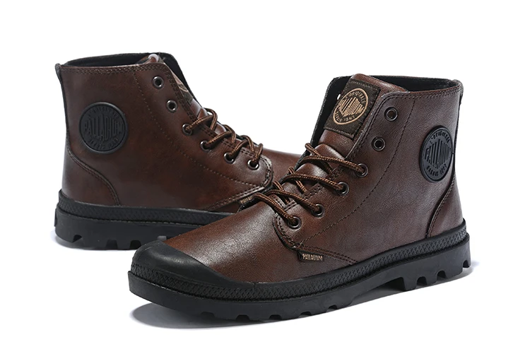 Мужские кожаные тактические ботильоны PALLADIUM темно-кофейные армейские