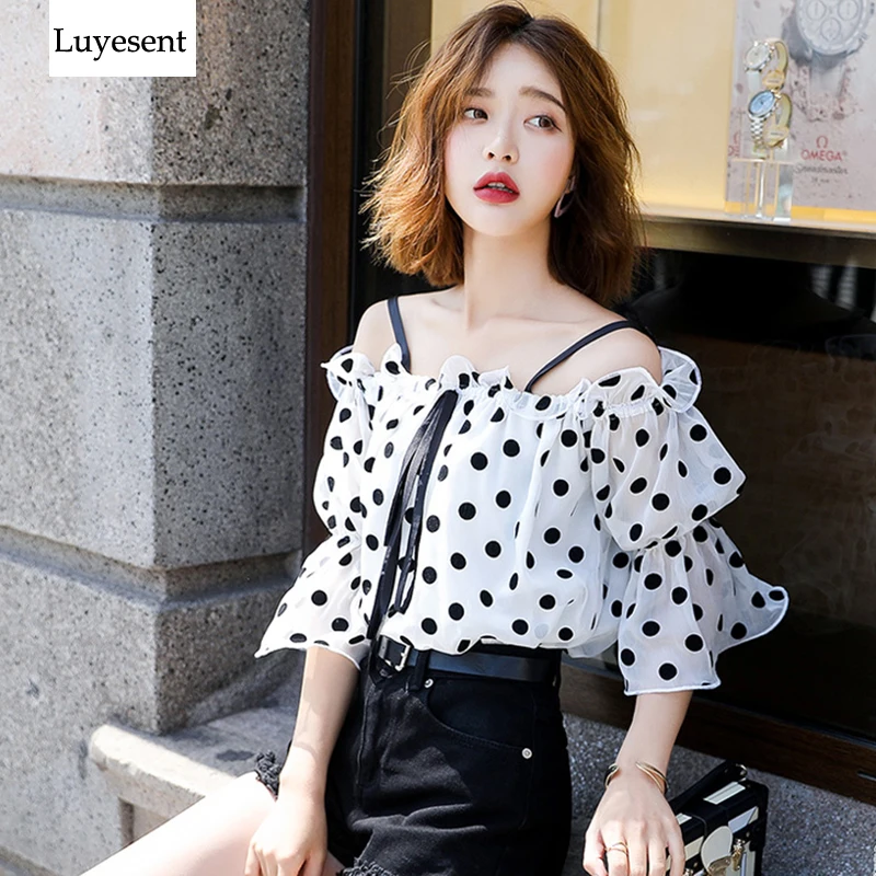 Женская черная Белая Летняя Блузка с вырезом лодочкой женская блузка