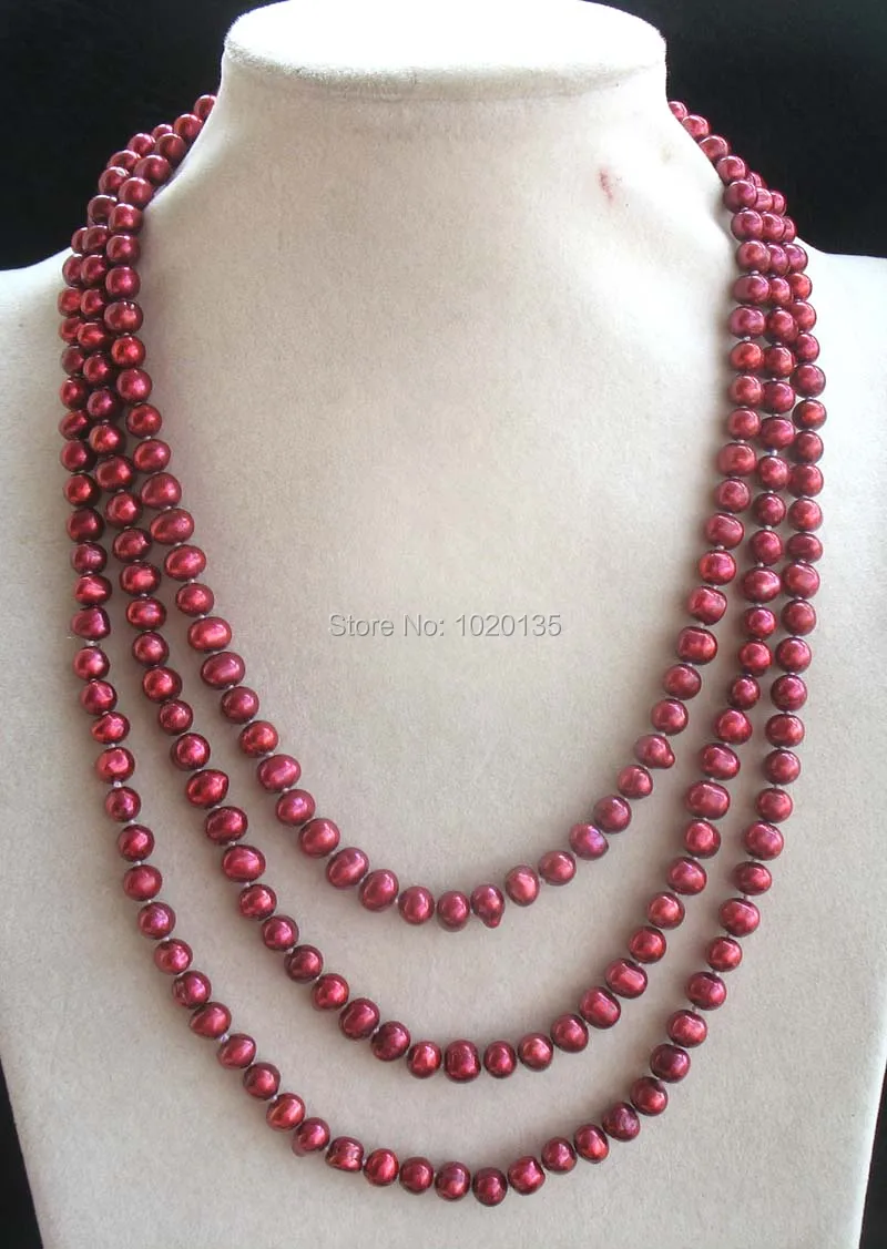 

freshwater pearl red near round 6-7mm necklace 60inch wholesale long wholesale beads gift nature gift 2016