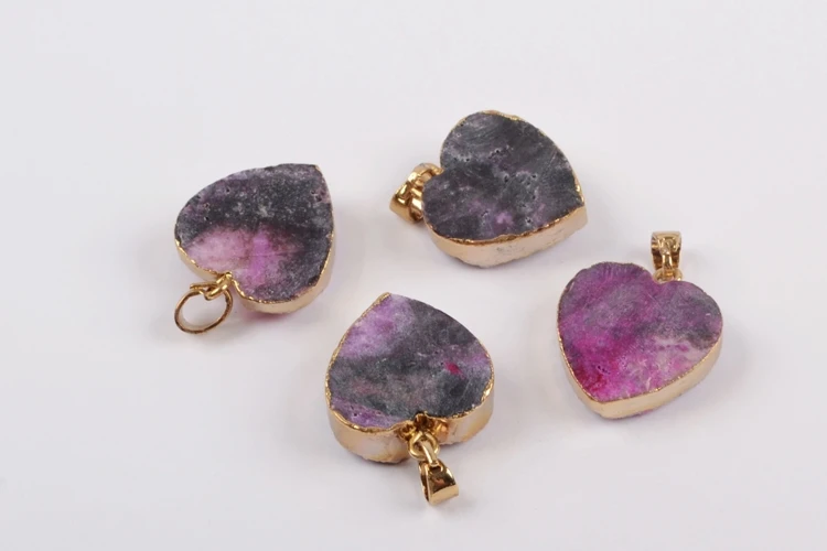 BOROSA 10 шт. Подвески в виде РОЗОВОГО СЕРДЦА Drusy натуральный кулон agates Druzy Титан AB фиолетовая любовь позолоченный кулон для ожерелья подарки для девочек G1829