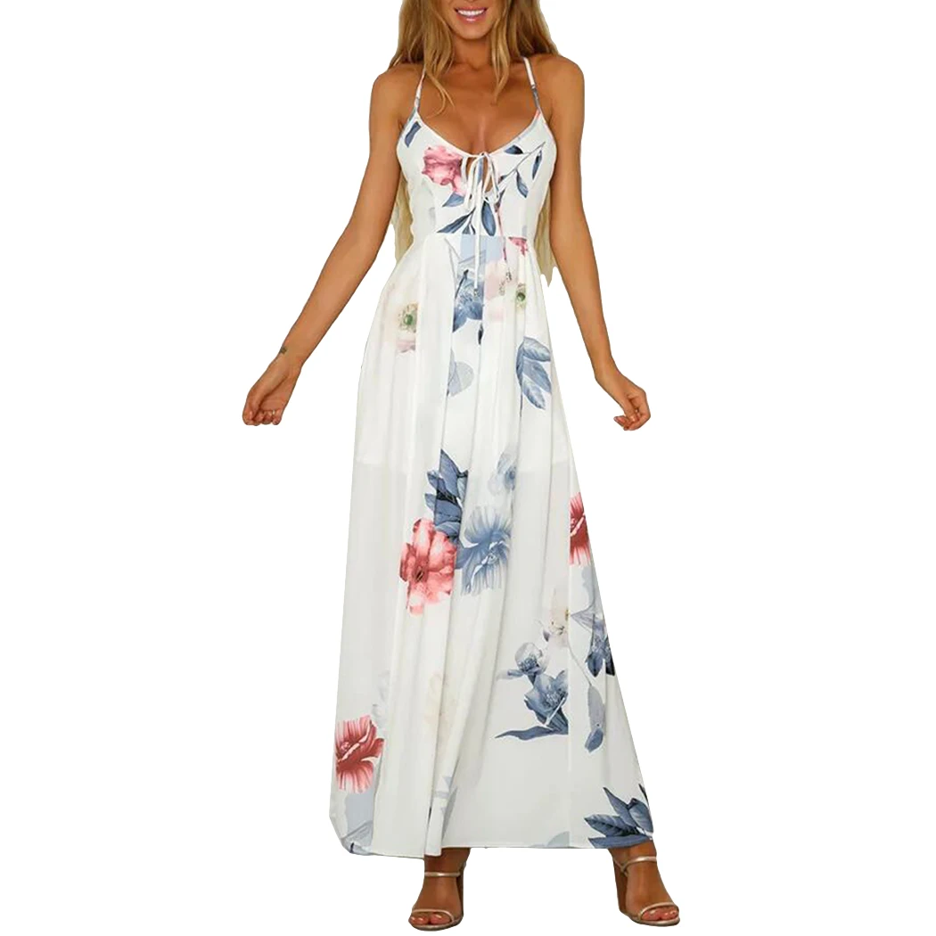 Сексуальное женское Бандажное Платье макси с открытой спиной летнее богемное