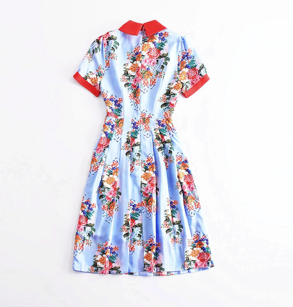 Лидер продаж 2018 летнее подиумное Платье голубое платье с цветочным принтом и