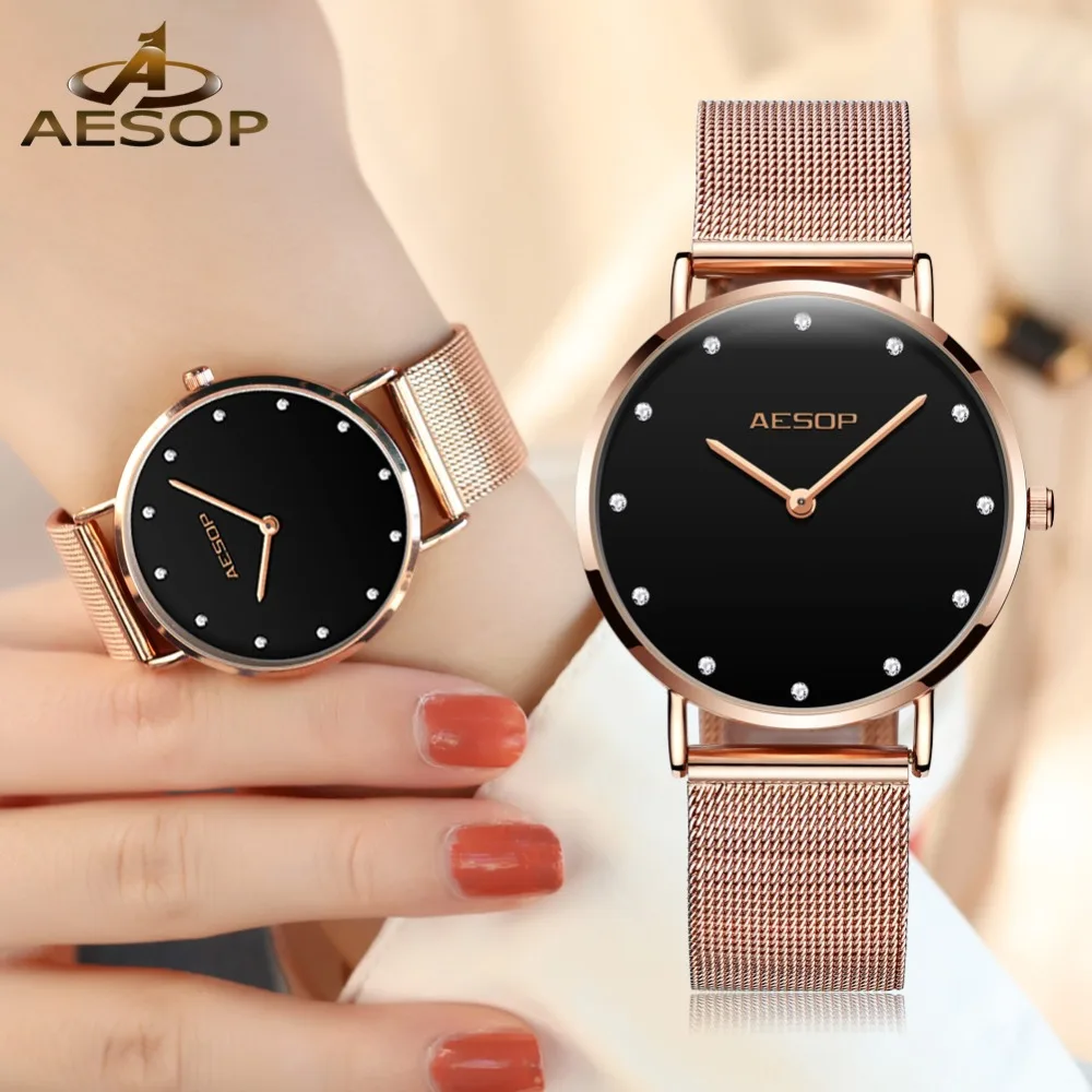 Top Luxury Brand Womens Rose Gold Watches For Lady Fashion Slim Ladies Watch Mesh Stainless Steel Dress Female Clock reloj mujer | Наручные