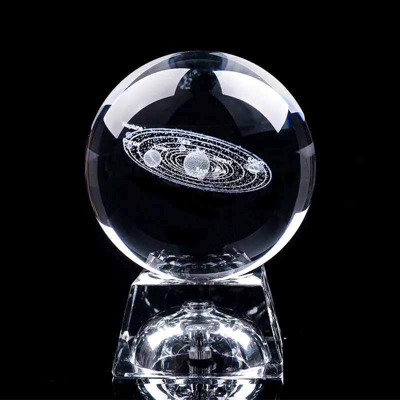 led base 60 мм 80 мм 3D Кристалл Солнечной системы шар планеты стеклянный шар лазерная гравировка Глобус Миниатюрная модель домашнего декора Астрономия подарок - Цвет: led base