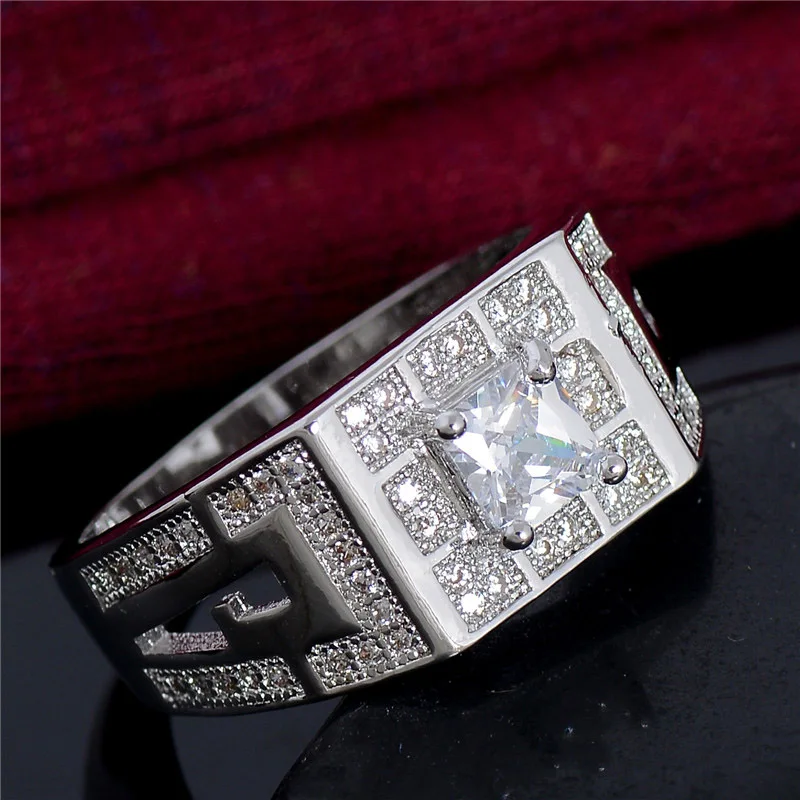 SHUANGR высококачественные модные мужские кольца с прозрачным фианитом в стиле панк