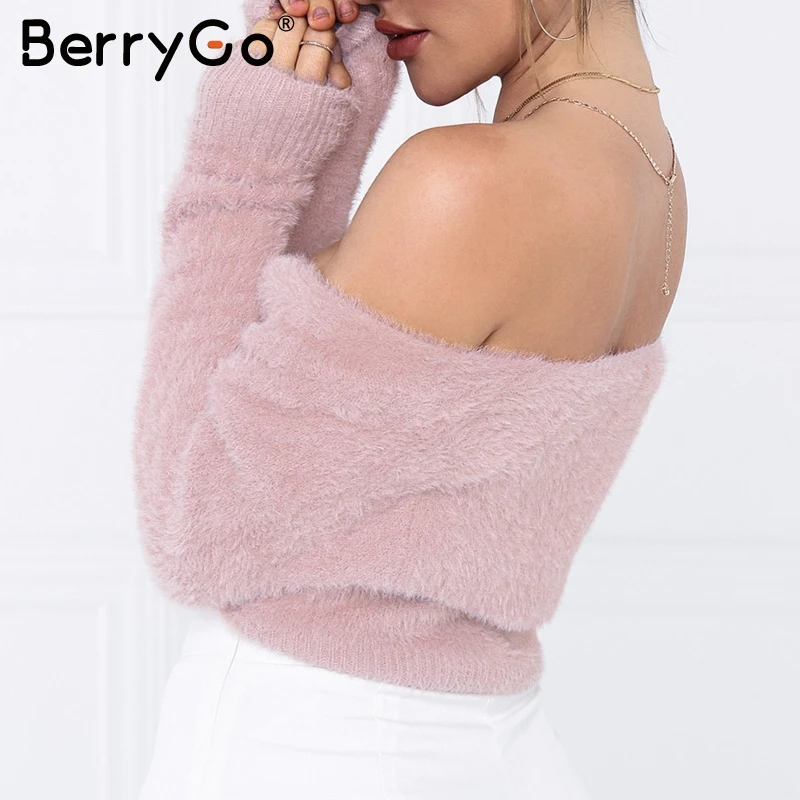 BerryGo сексуальные короткие пуловеры с открытыми плечами длинным рукавом вечерние