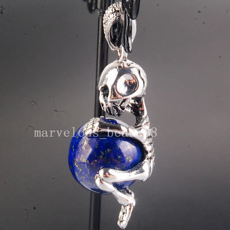 Красивые украшения 18x40 мм смешанный камень круглый шар череп ожерелье с