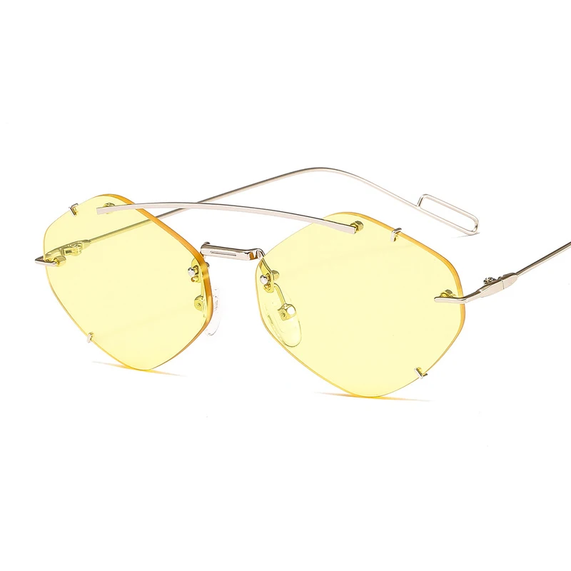 C6 Silver Yellow HBK Женские Ретро шестигранные солнцезащитные очки Женские Черные Серые оттенки режущие линзы для девочек бескаркасные металлические оправы очки UV400 - Цвет линз: C6 Silver Yellow