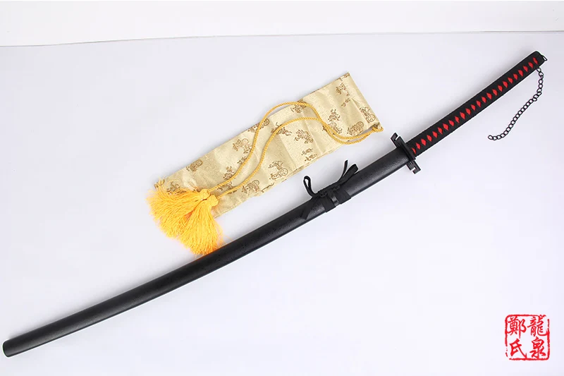 Carbon steel Japanese katana swords samurai 51 inch For Bleach Anime cosplay Zangetsu Kurosaki Ichigo sword real steel blade plating black - Цвет: Carbon steel