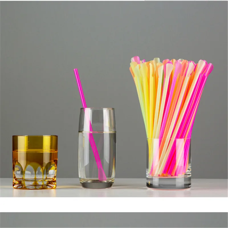 Многоцветная соломенная ложка 50 шт. Одноразовая Пластиковая Питьевая Солома для
